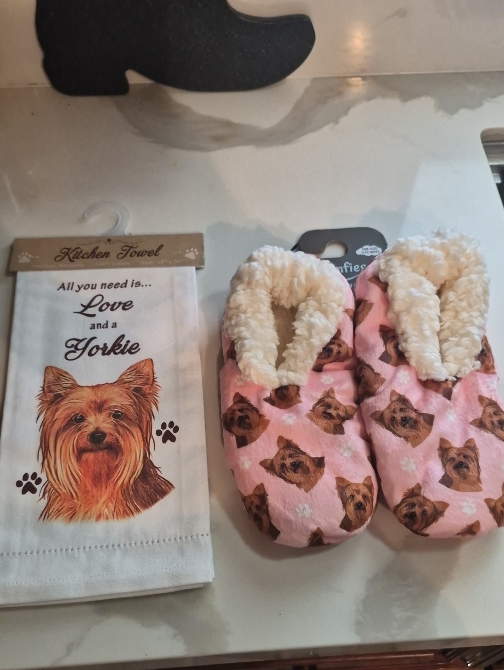 Yorkie Slippers and Kitchen Towel Set